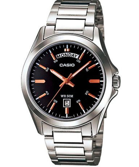 Casio men analog watch, black dial with comfortable strap, model CS-MTP-1370D-1A2VD, Bahrain