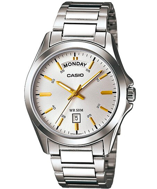 Casio men analog watch, white dial with comfortable strap, model CS-MTP-1370D-7A2VD, Bahrain