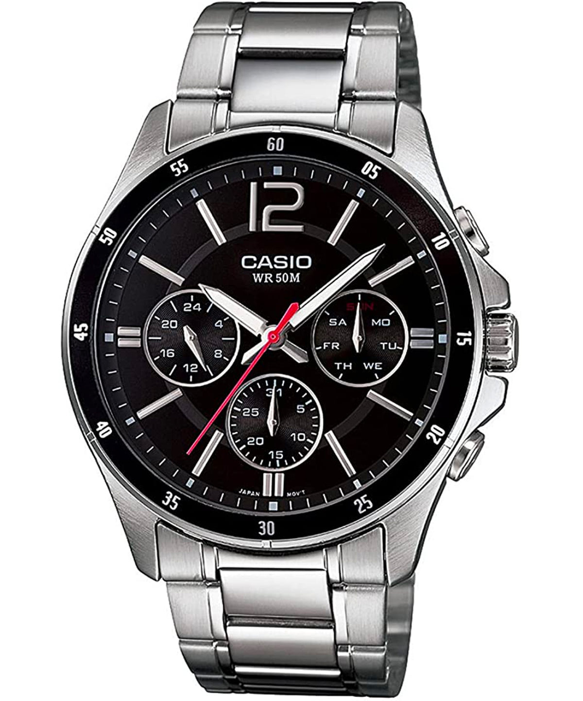 Casio Men's Watch Analog, Black Dial Silver Stainless Steel Strap, MTP-1374D-1AVDF