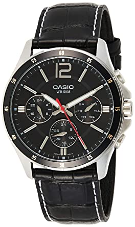 Casio Men's Watch Analog, Black Dial Black Leather Strap, MTP-1374L-1AVD