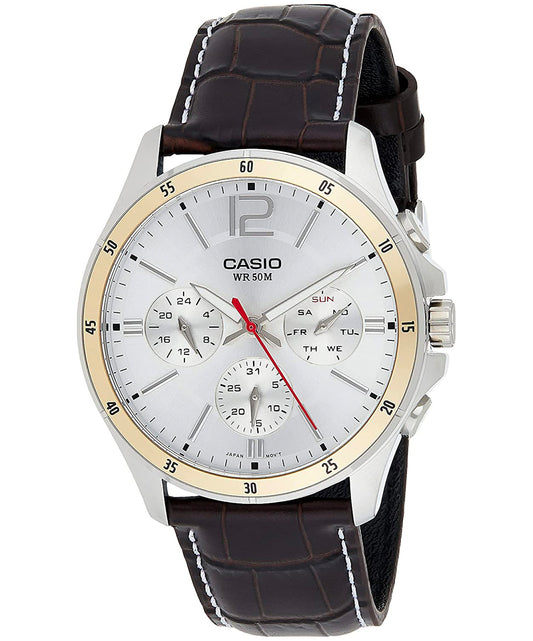 Casio men analog watch, silver dial with comfortable strap, model CS-MTP-1374L-7AVDF, Bahrain