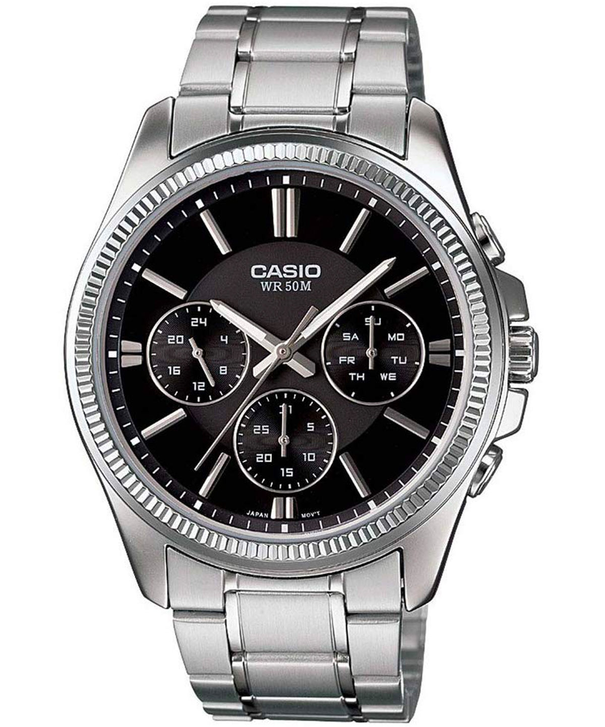 Casio Men's Watch Analog, Black Dial Silver Stainless Steel Strap, MTP-1375D-1AVDF