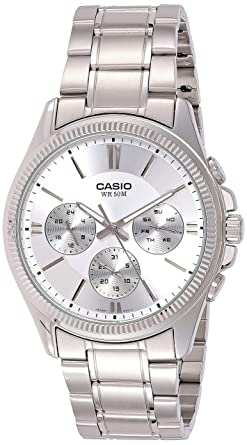 Casio Men's Watch Analog, Silver Dial Silver Stainless Steel Strap, MTP-1375D-7AVDF