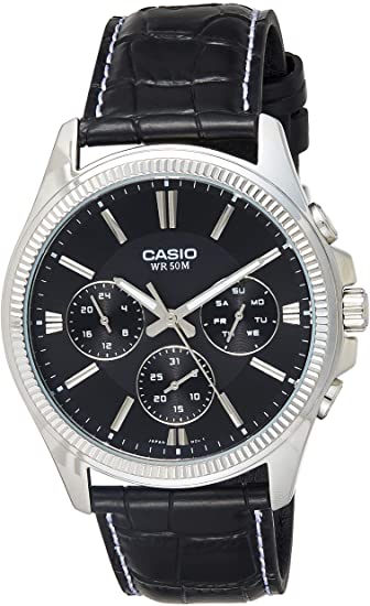 Casio Men's Watch Analog, Black Dial Black Leather Strap, MTP-1375L-1AVDF