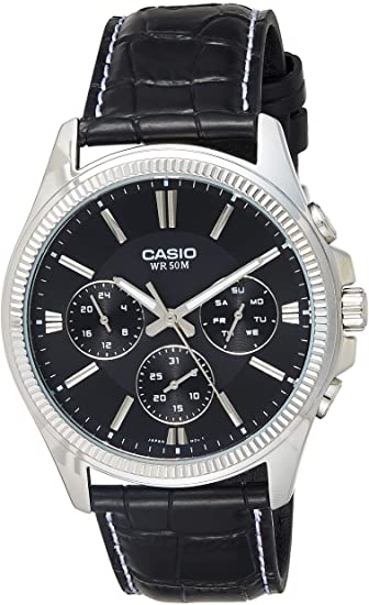 Casio men analog watch, black dial with comfortable strap, model CS-MTP-1375L-1AVDF, Bahrain