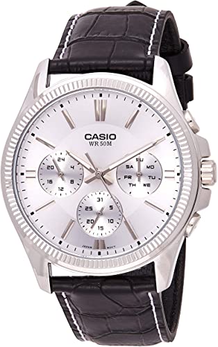 Casio Men's Watch Analog, Silver Dial Black Leather Strap, MTP-1375L-7AVDF