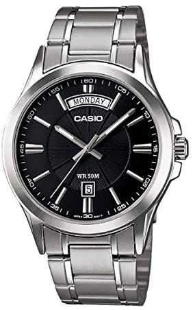 Casio Men's Watch Analog, Black Dial Silver Stainless Steel Strap, MTP-1381D-1AVDF