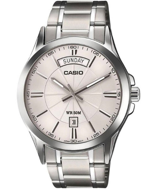 Casio men analog watch, silver dial with comfortable strap, model CS-MTP-1381D-7AVDF, Bahrain