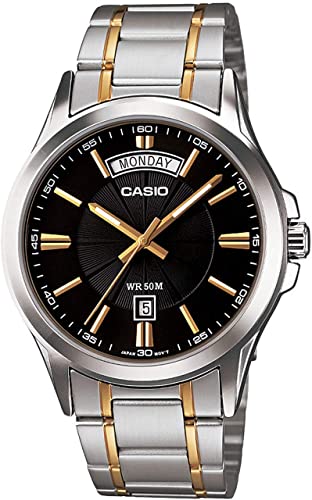 Casio men analog watch, black dial with comfortable strap, model CS-MTP-1381G-1AVDF, Bahrain