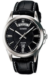 Casio Men's Watch Analog, Black Dial Black Leather Strap, MTP-1381L-1AVDF