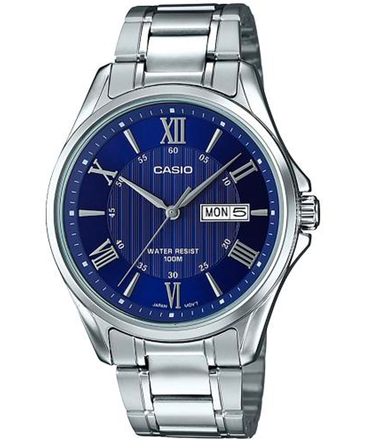 Casio Men's Watch Analog, Blue Dial Silver Stainless Steel Strap, MTP-1384D-2AVDF