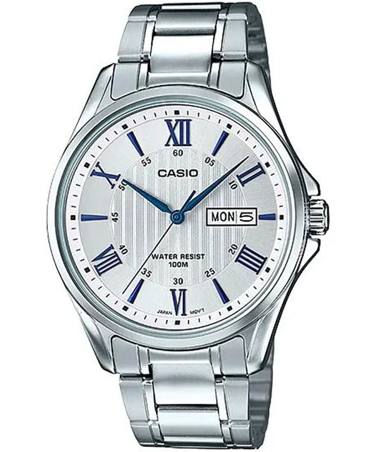 Casio men analog watch, white dial with comfortable strap, model CS-MTP-1384D-7A2VD, Bahrain