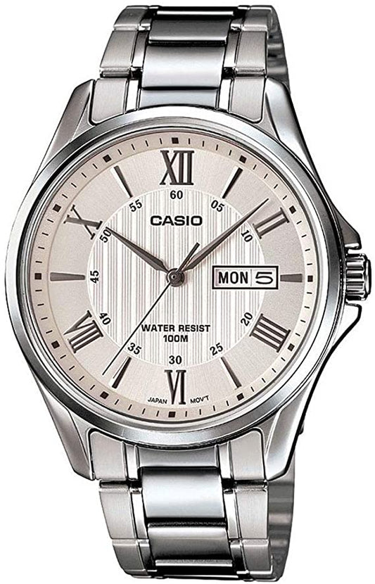 Casio men analog watch, white dial with comfortable strap, model CS-MTP-1384D-7AVDF, Bahrain