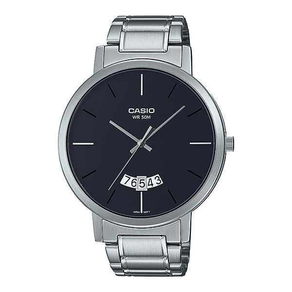 Casio Men's Watch Analog, Black Dial Silver Stainless Steel Strap, MTP-B100D-1EVDF