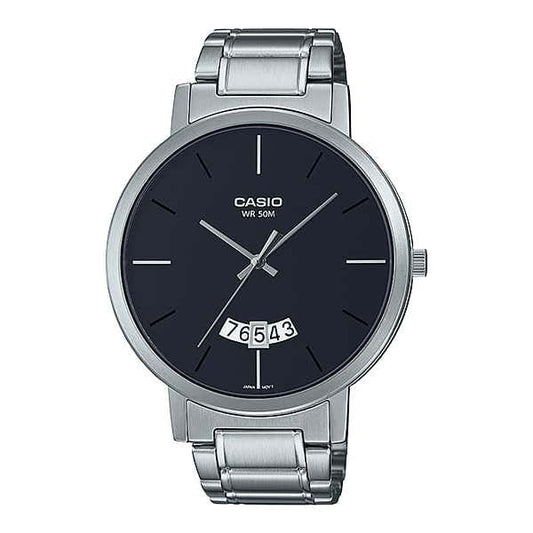 Casio men analog watch, black dial with comfortable strap, model CS-MTP-B100D-1EVDF, Bahrain