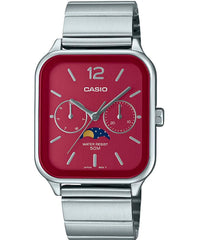 Casio Men's Watch,  Red Multi-Dial Moon phase, Stainless Steel Strap, MTP-M305D-4AVDF