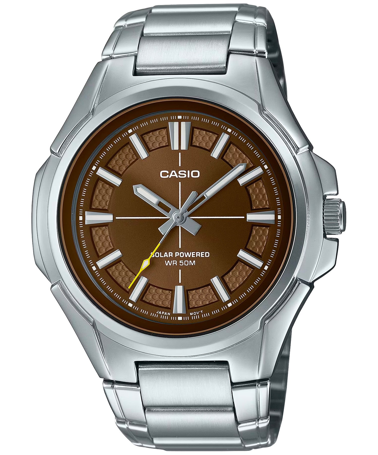 Casio Men's Watch, Solar powered Analog , Brown Dial Silver Stainless Steel Strap, MTP-RS100D-5AVDF