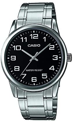 Casio Men's Watch Analog, Black Dial Silver Stainless Steel Strap, MTP-V001D-1BUDF