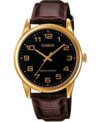 Casio Men's Watch Analog, Black Dial Black Leather Strap, MTP-V001GL-7BUD