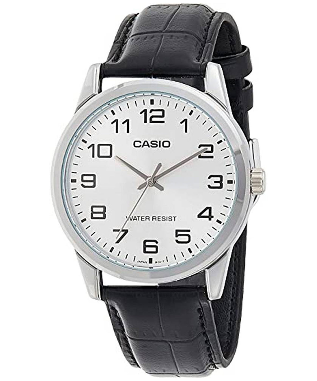 Casio Men's Watch Analog, Silver Dial Black Leather Strap, MTP-V001L-7BUDF