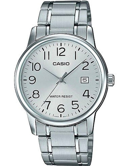 Casio men analog watch, silver dial with comfortable strap, model CS-MTP-V002D-7BUDF, Bahrain