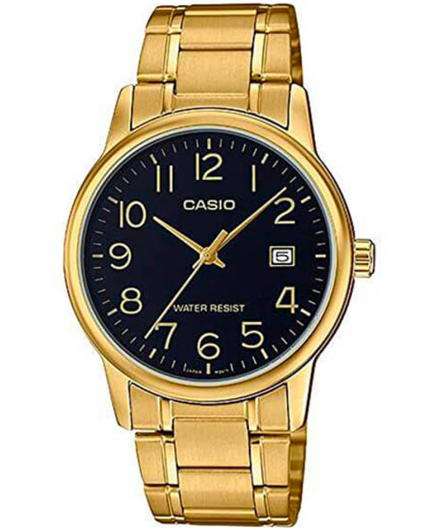 Casio Men's Watch Analog, Black Dial Gold Stainless Steel Strap, MTP-V002G-1BUDF