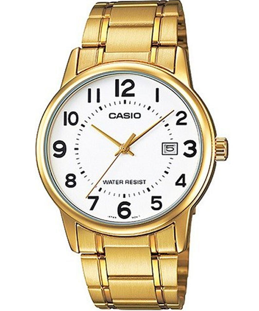 Casio men analog watch, white dial with comfortable strap, model CS-MTP-V002G-7B2UD, Bahrain