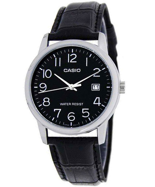 Casio men analog watch, black dial with comfortable strap, model CS-MTP-V002L-1BUDF, Bahrain