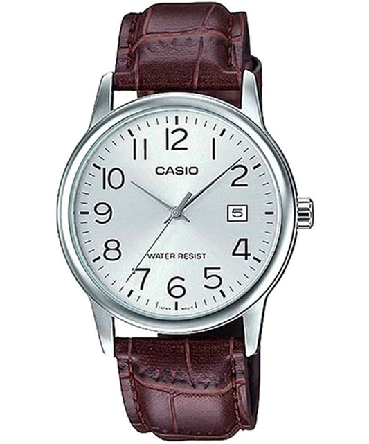 Casio men analog watch, silver dial with comfortable strap, model CS-MTP-V002L-7B2UD, Bahrain