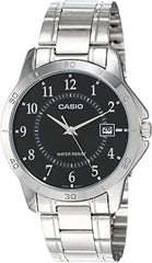 Casio Men's Watch Analog, Black Dial Silver Stainless Steel Strap, MTP-V004D-1BUDF