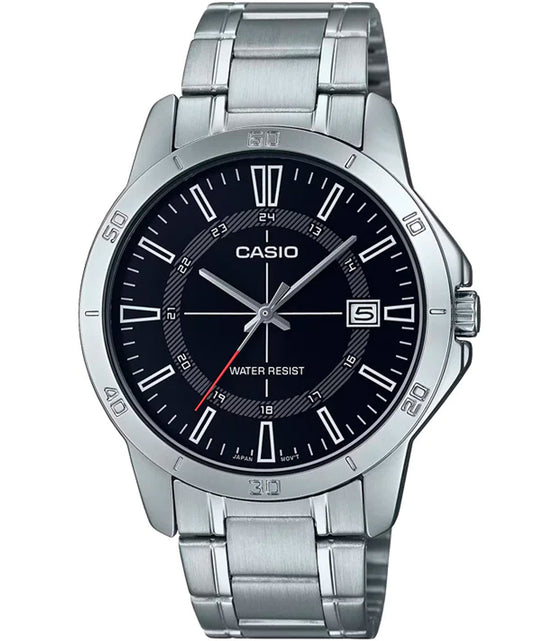 Casio men analog watch, black dial with comfortable strap, model CS-MTP-V004D-1CUDF, Bahrain