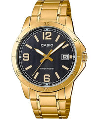 Casio Men's Watch Analog, Black Dial Gold Stainless Steel Strap, MTP-V004G-1BUDF