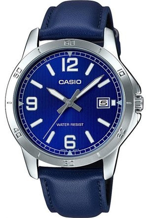 Casio men analog watch, blue dial with comfortable strap, model CS-MTP-V004L-2BUDF, Bahrain