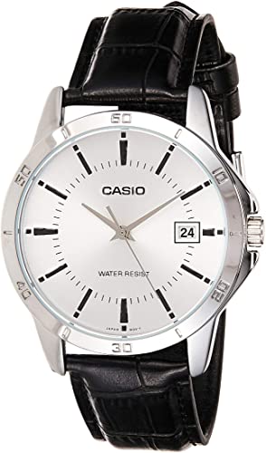 Casio Men's Watch Analog, Silver Dial Black Leather Strap, MTP-V004L-7AUDF