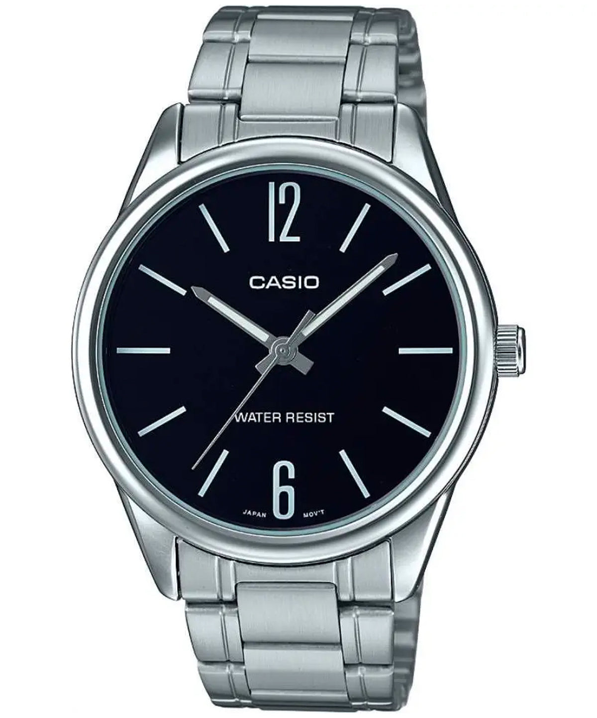 Casio Men's Watch Analog, Black Dial Silver Stainless Steel Strap, MTP-V005D-1BUDF