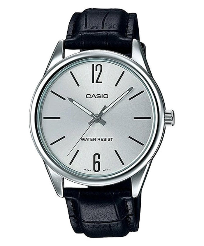 Casio Men's Watch Analog, White Dial Black Leather Strap, MTP-V005L-7BUDF