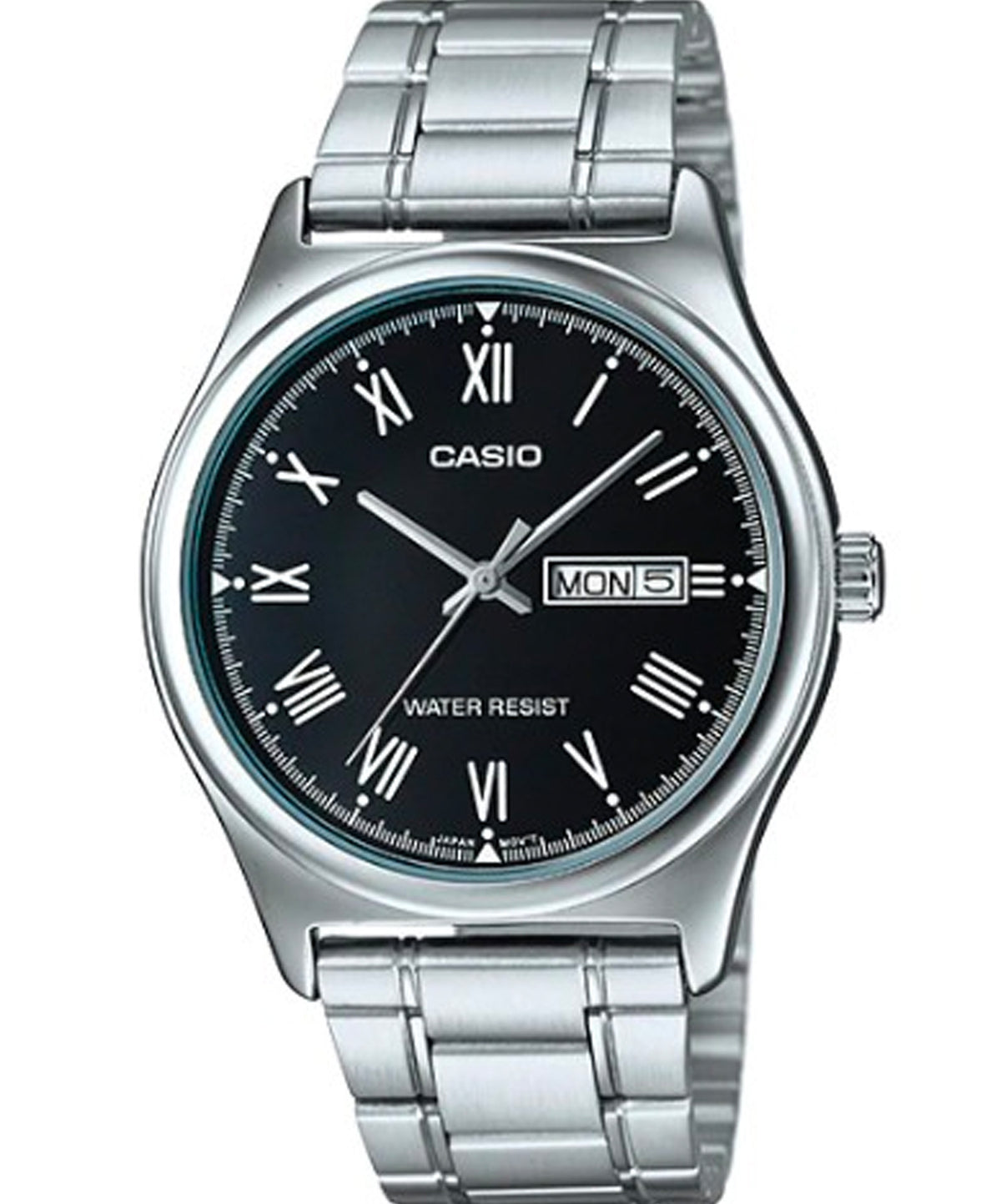 Casio Men's Watch Analog, Black Dial Silver Stainless Steel Strap, MTP-V006D-1BUDF