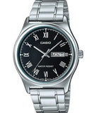 Casio Men's Watch Analog, Black Dial Silver Stainless Steel Strap, MTP-V006D-1BUDF