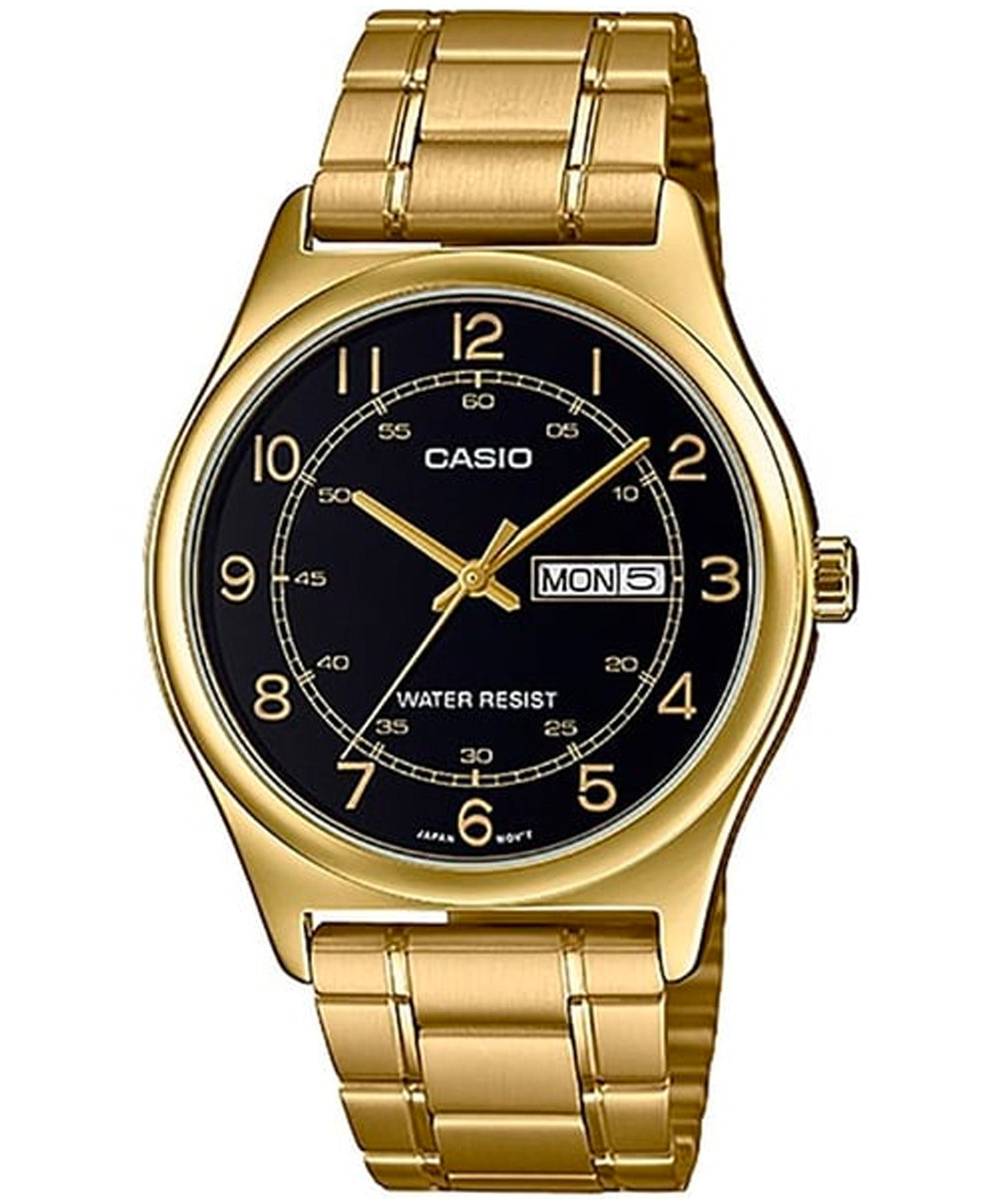 Casio Men's Watch, Black Dial Gold Stainless Steel Strap, MTP-V006G-1CUDF