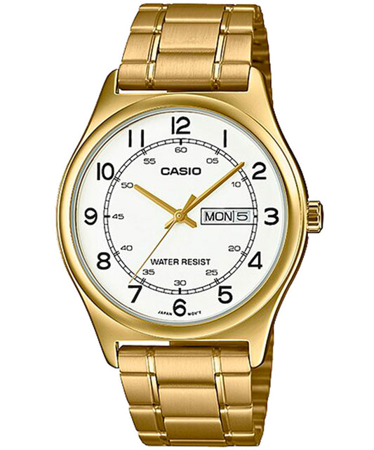 Casio men analog watch, white dial with comfortable strap, model CS-MTP-V006G-7BUDF, Bahrain