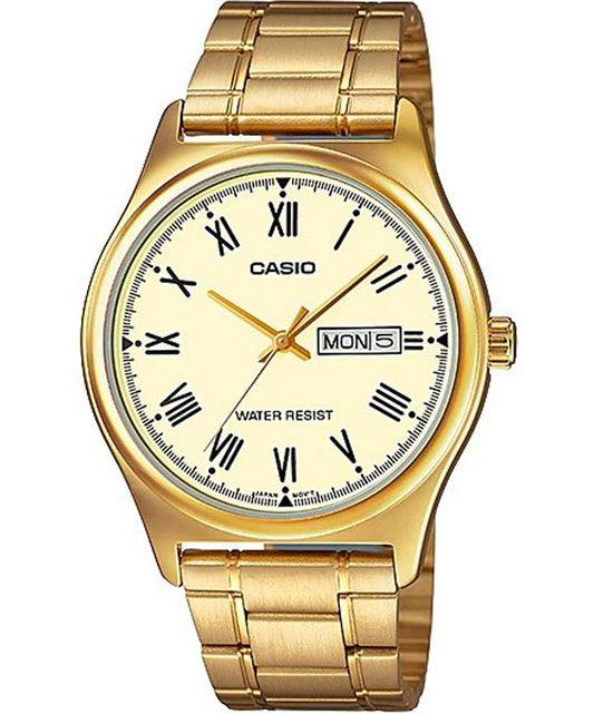 Casio men analog watch, champagne dial with comfortable strap, model CS-MTP-V006G-9BUDF, Bahrain