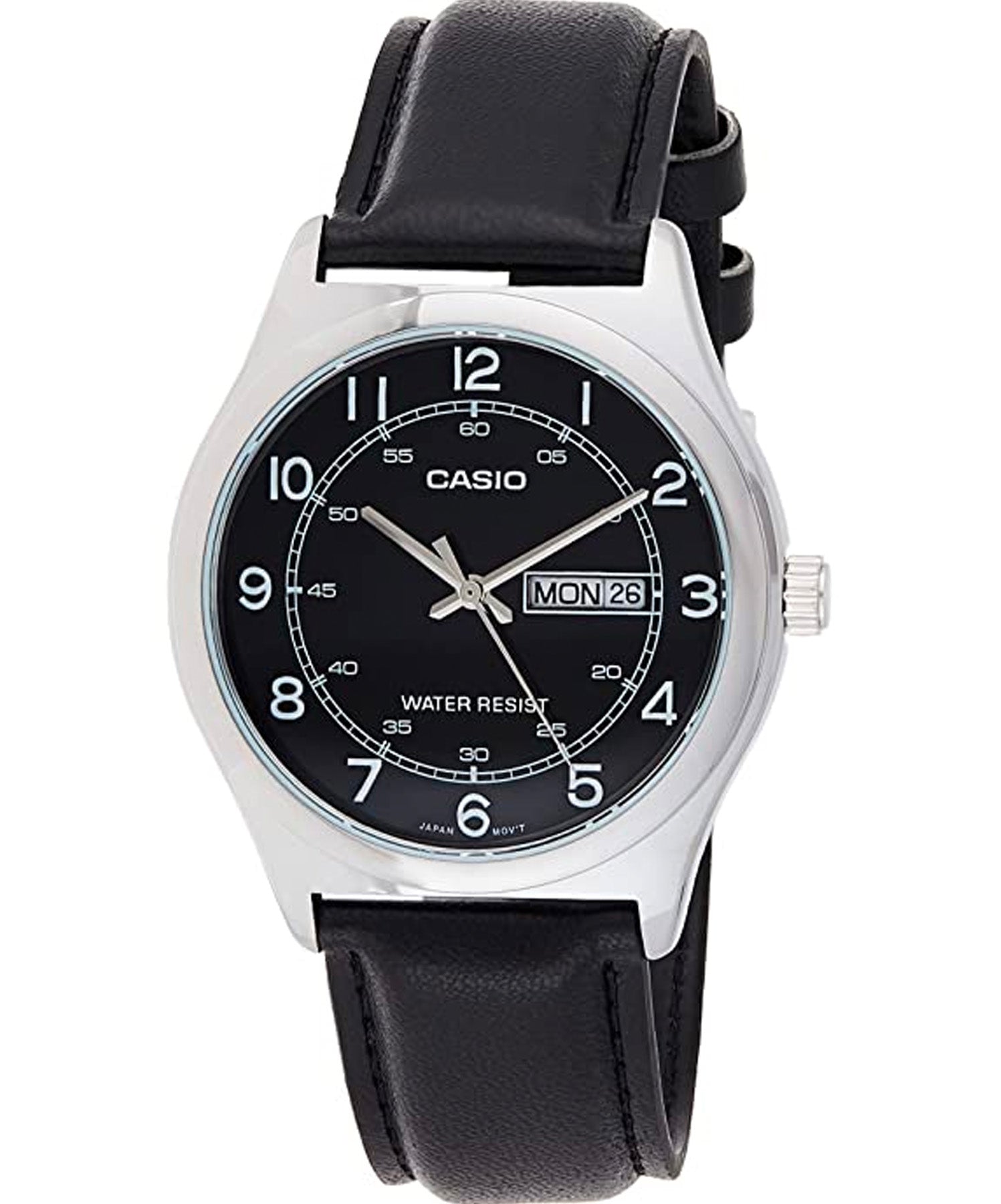 Casio Men's Watch Analog, Black Dial Black Leather Strap, MTP-V006L-1B2UD