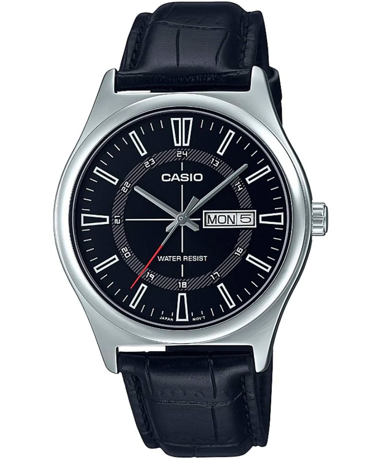 Casio Men's Watch, Black Dial Black Leather Strap, MTP-V006L-1CUDF