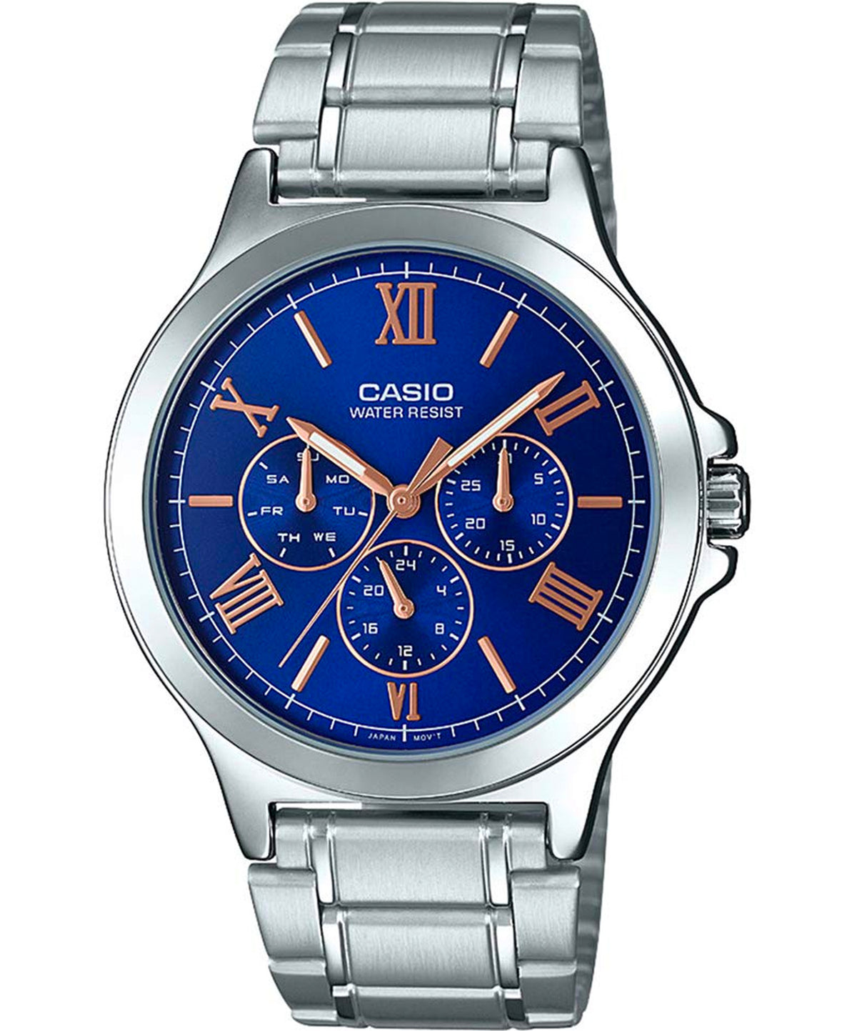 Casio Men's Watch Analog, Blue Dial Silver Stainless Steel Strap, MTP-V300D-2AUDF