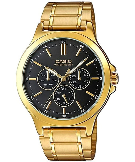 Casio men analog watch, black dial with comfortable strap, model CS-MTP-V300G-1AUDF, Bahrain