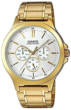 Casio men analog watch, white dial with comfortable strap, model CS-MTP-V300G-7AUDF, Bahrain