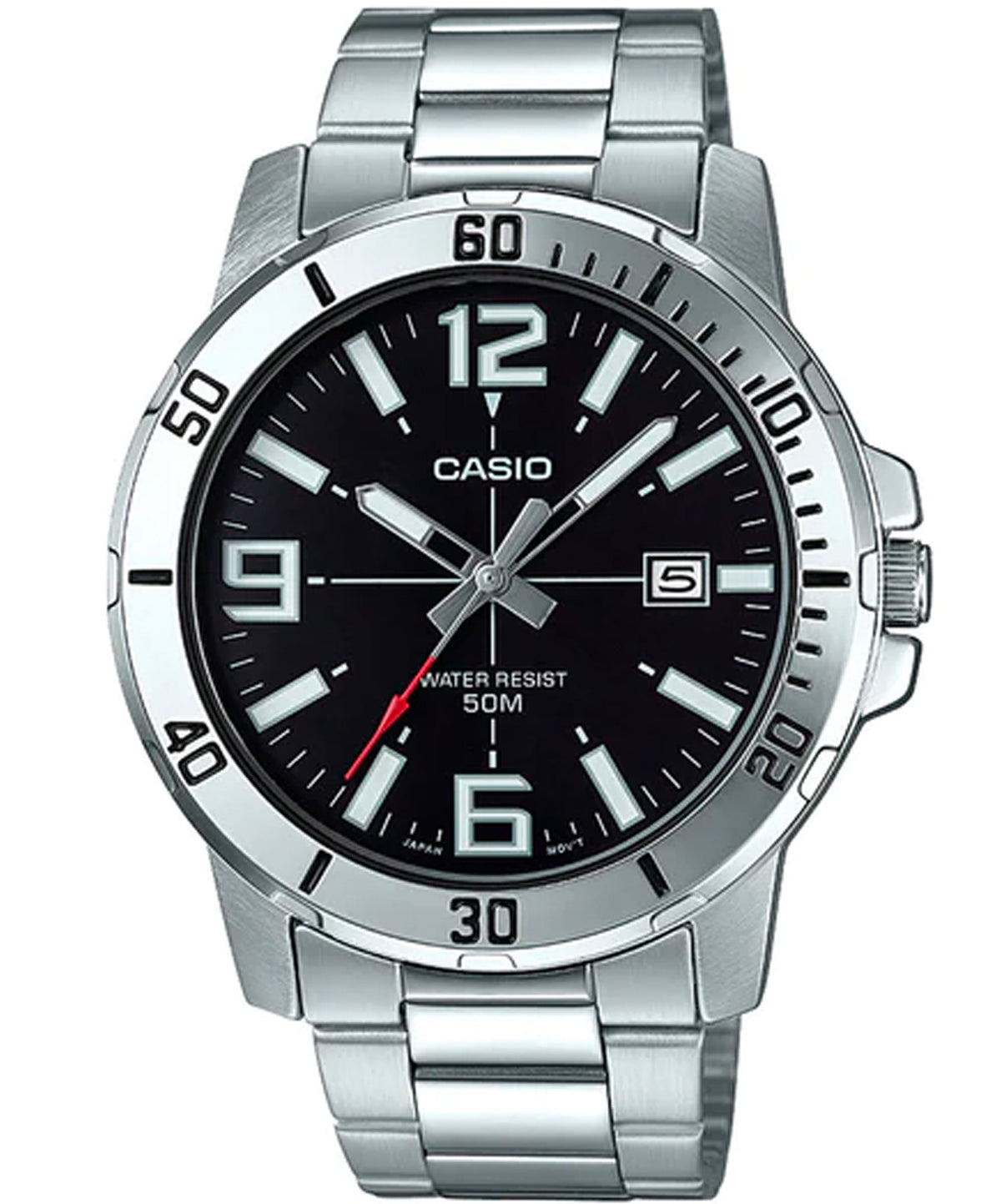 Casio Men's Watch Analog, Black Dial Silver Stainless Steel Strap, MTP-VD01D-1BVUD