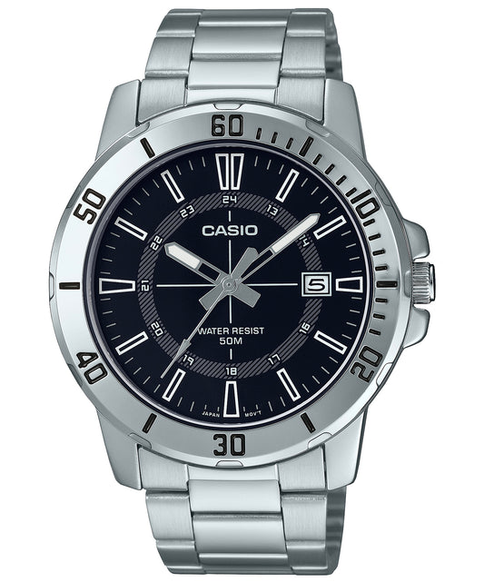Casio men analog watch, black dial with comfortable strap, model CS-MTP-VD01D-1CVUDF, Bahrain