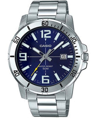 Casio Men's Watch Analog, Blue Dial Silver Stainless Steel Strap, MTP-VD01D-2BVUD