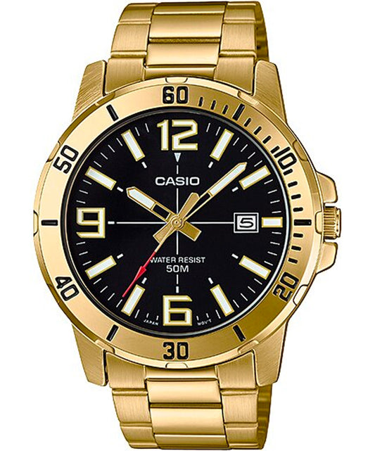 Casio men analog watch, black dial with comfortable strap, model CS-MTP-VD01G-1BVUD, Bahrain